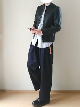 「Steven Alan」｜「アイテム（ライダースジャケット）」を使った、ゆすさん（メンズ・173cm）の夏コーディネート