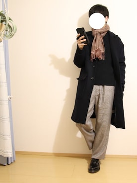 「アイテム（チェスターコート、ブルー系）」を使った、ゆすさん（メンズ・173cm）の秋コーディネート