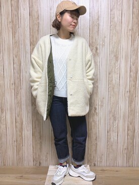 「ハイウエストストレートジーンズ」｜「アイテム（その他アウター）」を使った、miru_pon.さん（レディース・163cm）の冬コーディネート