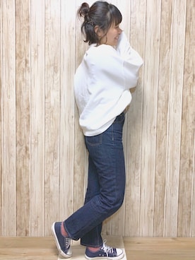 「ハイウエストストレートジーンズ」｜「アイテム（その他）」を使った、miru_pon.さん（レディース・163cm）の冬コーディネート