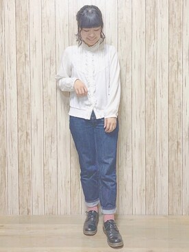 「ハイウエストストレートジーンズ」｜「アイテム（その他）」を使った、miru_pon.さん（レディース・163cm）の春コーディネート