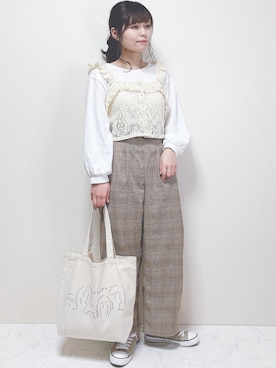 「a.g.plus（エージープラス）のアイテム（パンツ）」を使った、miru_pon.さん（レディース・163cm）の春コーディネート