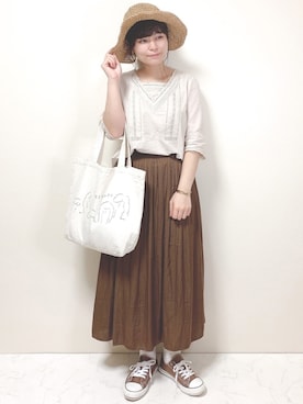 「ペーパーハット」｜「アイテム（その他）」を使った、miru_pon.さん（レディース・163cm）の秋コーディネート