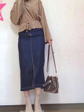 「LOWRYS FARM（ローリーズファーム）のストレッチヒールブーツ　851418（ブーツ）」を使った、nchamaruさん（レディース・160cm）の冬コーディネート