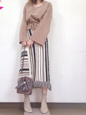 「LOWRYS FARM（ローリーズファーム）のストレッチヒールブーツ　851418（ブーツ）」を使った、nchamaruさん（レディース・160cm）の冬コーディネート