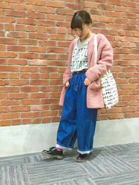 「ニコアンド」｜「アイテム（ダウンジャケット/コート）」を使った、ク マ ゆ りさん（レディース・156cm）の冬コーディネート