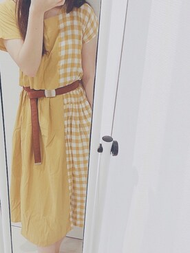 「anotherlibraのアイテム（ワンピース/ドレス、イエロー系）」を使った、れいさん（レディース・160cm）の夏コーディネート