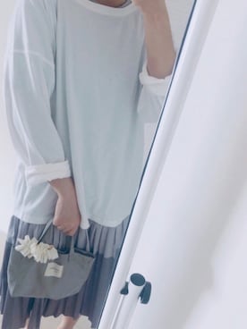 「sakishimatokyo（サキシマトーキョー）のゆるりらカットソー ホワイト（Tシャツ/カットソー、その他）」を使った、れいさん（レディース・160cm）の春コーディネート