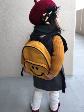 「アイテム（バックパック/リュック）」を使った、YUDUさん（キッズ・80cm）の冬コーディネート