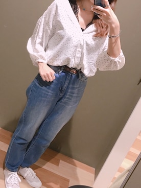 「no brand（ノーブランド）のアイテム（スニーカー）」を使った、atsumiさん（レディース・156cm）の春コーディネート