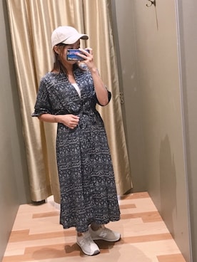 「小花柄ワンピース」｜「アイテム（キャップ）」を使った、atsumiさん（レディース・156cm）の夏コーディネート