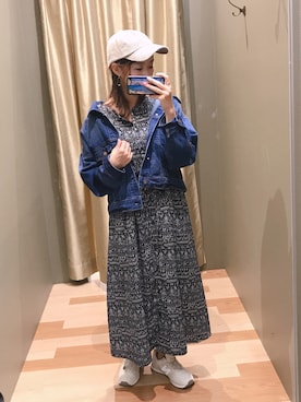 「小花柄ワンピース」｜「アイテム（その他アウター）」を使った、atsumiさん（レディース・156cm）の夏コーディネート