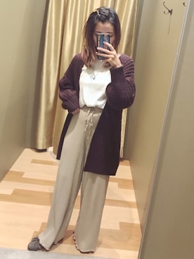 「ざっくりニットカーディガン」｜atsumiさん（レディース・156cm）の秋コーディネート