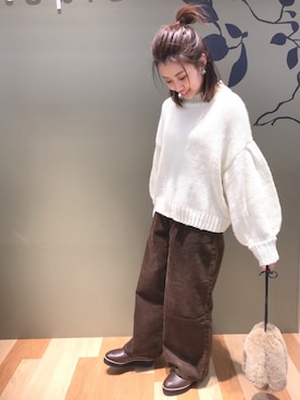 「Green　Parks（グリーンパークス）のWR ワイドコーデュロイパンツ＊（その他パンツ）」を使った、atsumiさん（レディース・156cm）の秋コーディネート