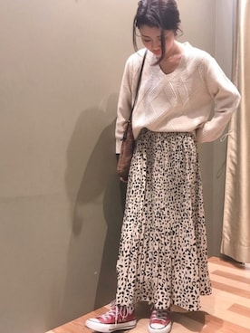 「ヒョウ柄スカート」｜atsumiさん（レディース・156cm）の冬コーディネート