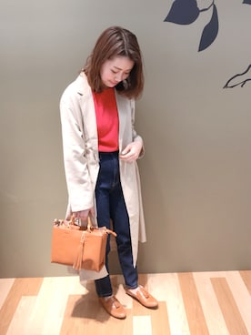 「ハイウエストデニム」｜「アイテム（トレンチコート）」を使った、atsumiさん（レディース・156cm）の冬コーディネート