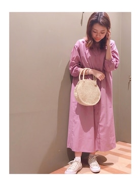 「ラウンドバッグ」｜「アイテム（ワンピース/ドレス）」を使った、atsumiさん（レディース・156cm）の春コーディネート