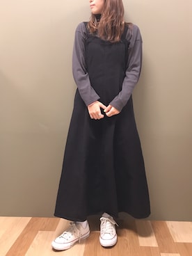 「Green　Parks（グリーンパークス）のアイテム（サロペット/オーバーオール）」を使った、atsumiさん（レディース・156cm）の秋コーディネート