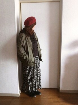 「RAY CASSIN（レイカズン）のアイテム（MA-1）」を使った、yuhinaさん（レディース・158cm）の冬コーディネート