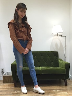 「EMODA（エモダ）のアイテム（ポロシャツ）」を使った、なんばマルイ店さん（レディース・156cm）の春コーディネート