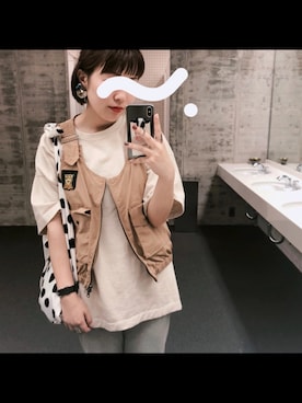「ワークベスト」｜「アイテム（腕時計）」を使った、AKNEさん（レディース・158cm）の夏コーディネート