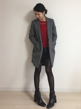 「コラボ」｜「アイテム（チェスターコート）」を使った、yui  さん（レディース・164cm）の冬コーディネート