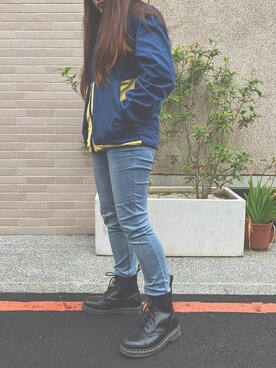「plain-me（プレインミー）のアイテム（スタジャン）」を使った、piuさん（レディース・163cm）の春コーディネート