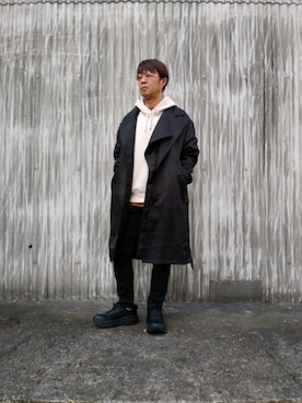 「アイテム（ステンカラーコート）」を使った、mineさん（メンズ・160cm・40代）の冬コーディネート