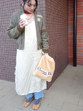 「キャミワンピース」｜「アイテム（MA-1）」を使った、shiiiiiさん（レディース・162cm）の秋コーディネート