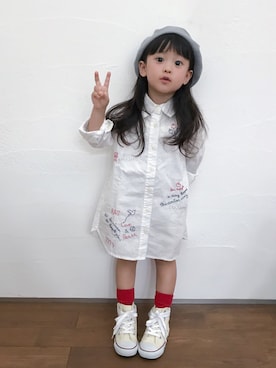 「apres les cours（アプレレクール）のアイテム（シャツワンピース）」を使った、はならん。さん（キッズ・90cm）の秋コーディネート