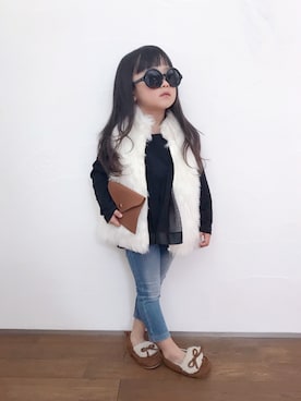 「おんなのこコーデ」｜「アイテム（モカシン/デッキシューズ）」を使った、はならん。さん（キッズ・90cm）の秋コーディネート