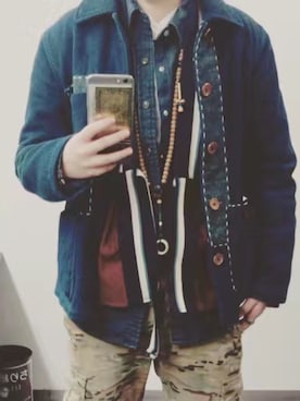 「VISVIM（ビズビム）のアイテム（ノーカラージャケット）」を使った、Mickey さん（メンズ・173cm）の冬コーディネート