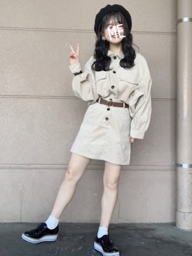 「へザー」｜「アイテム（ハンチング/ベレー帽）」を使った、yukie.さん（レディース・156cm）の秋コーディネート