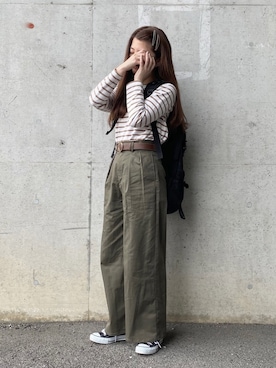 「GRL」｜「アイテム（チノパンツ）」を使った、yukie.さん（レディース・155cm）の春コーディネート