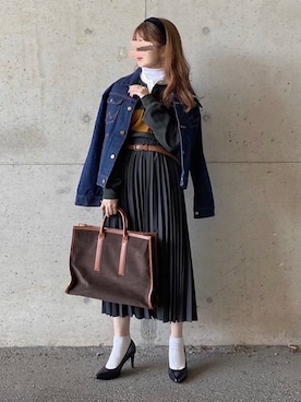 「ラガーシャツ」｜「アイテム（デニムジャケット）」を使った、yukie.さん（レディース・155cm）の秋コーディネート