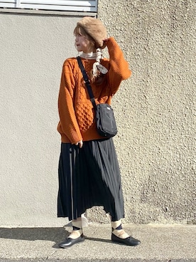 「ゆるニット」｜「アイテム（ハンチング/ベレー帽）」を使った、yukie.さん（レディース・155cm）の冬コーディネート