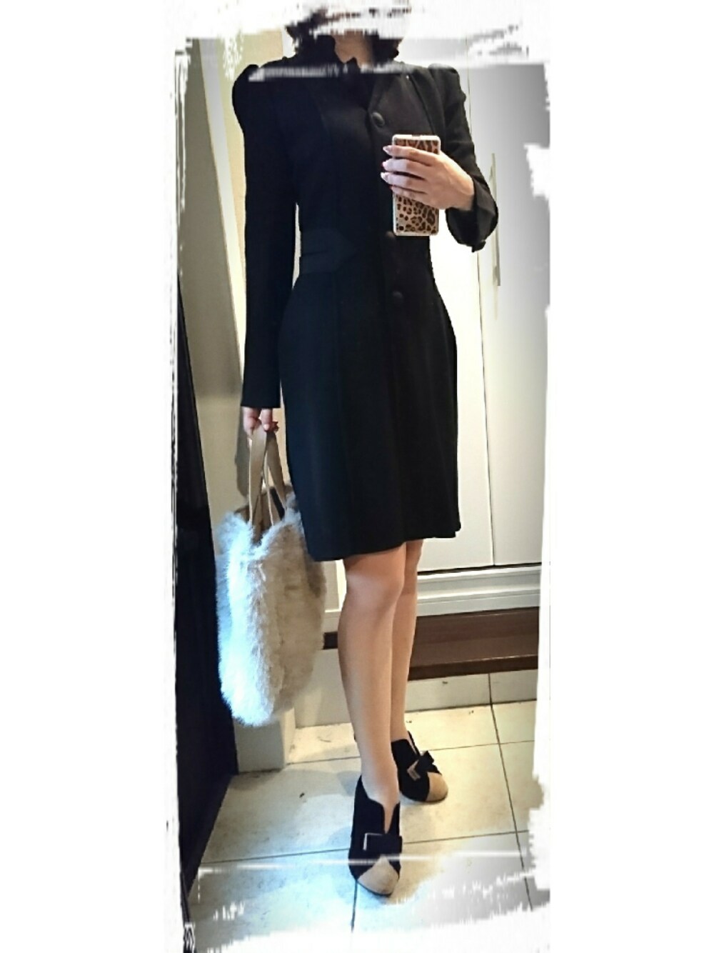 「秋コーデ、オトナ女子、ニット、office style、もこもこ」｜「ARMANIのアイテム（その他アウター、ブラック系）」を使った、naoさん（レディース・165cm）の秋コーディネートの1枚目の写真