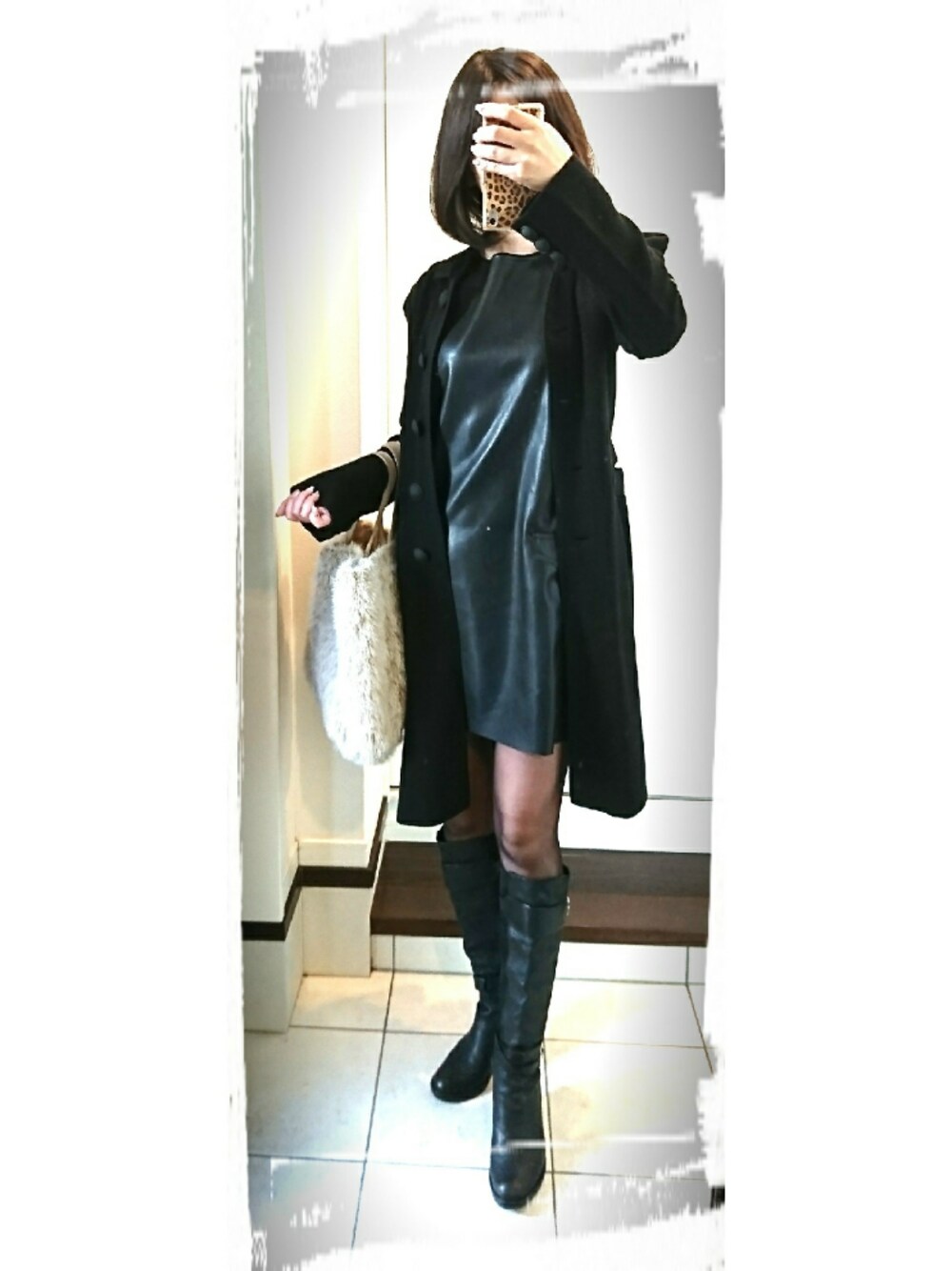 「ARMANIのアイテム（その他アウター、ブラック系）」を使った、naoさん（レディース・165cm）の秋コーディネートの1枚目の写真
