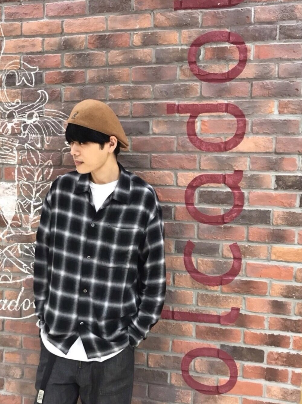 「スポーツMIX'18秋、シンプルコーデ、大人カジュアル、polcadot、KANGOL、シャツスタイル、スポーツミックス、チェックシャツ、ラフ、ZOZOTOWN掲載」｜「KANGOLの[KANGOL]Seamless Wool 507/[カンゴール]シームレス ウール 507 ハンチング ベレー（ハンチング/ベレー帽、ベージュ系）」を使った、polcadotさん（メンズ・177cm）の秋コーディネートの1枚目の写真