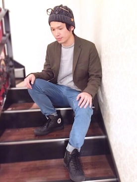 「Ruben（ルーベン）のアイテム（ニットキャップ/ビーニー）」を使った、polcadotさん（メンズ・173cm）の春コーディネート