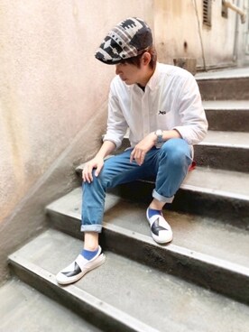「Ruben（ルーベン）のアイテム（ハンチング/ベレー帽）」を使った、polcadotさん（メンズ・172cm）の春コーディネート