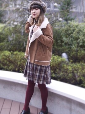 「niko and...（ニコアンド）のアイテム（ムートンコート）」を使った、polcadotさん（レディース・168cm）の冬コーディネート