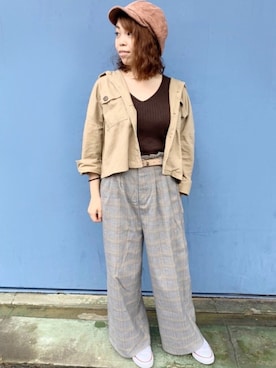 「チェック柄に恋してる」｜「アイテム（キャスケット）」を使った、polcadotさん（レディース・155cm）の秋コーディネート
