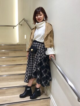 「AS KNOW AS PINKY（アズノゥアズピンキー）のアイテム（ライダースジャケット）」を使った、yukinoさん（レディース・156cm）の秋コーディネート