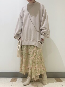 「AS KNOW AS PINKY（アズノゥアズピンキー）のアイテム（スウェット）」を使った、yukinoさん（レディース・157cm）の春コーディネート