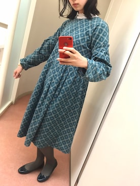 「ehka sopo（エヘカソポ）のアイテム（ワンピース、ブルー系）」を使った、ぴさん（レディース・165cm）の冬コーディネート