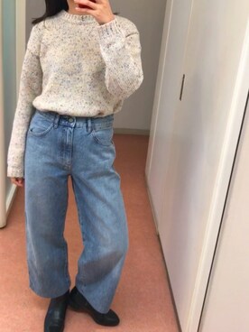 「UNIQLO（ユニクロ）のハイライズワイドストレートジーンズ（デニムパンツ）」を使った、ぴさん（レディース・165cm）の冬コーディネート