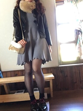 「スカラップ」｜「アイテム（ライダースジャケット）」を使った、Annaさん（レディース・164cm）の冬コーディネート