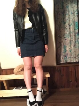 「ZARA BASIC（ザラベーシック）のアイテム（ライダースジャケット）」を使った、Annaさん（レディース・164cm）の冬コーディネート