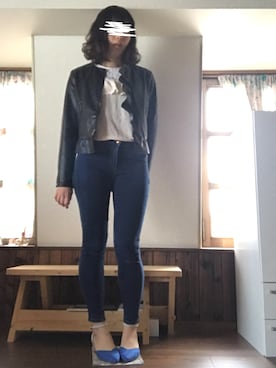 「ZARA BASIC（ザラベーシック）のアイテム（ライダースジャケット）」を使った、Annaさん（レディース・164cm）の春コーディネート